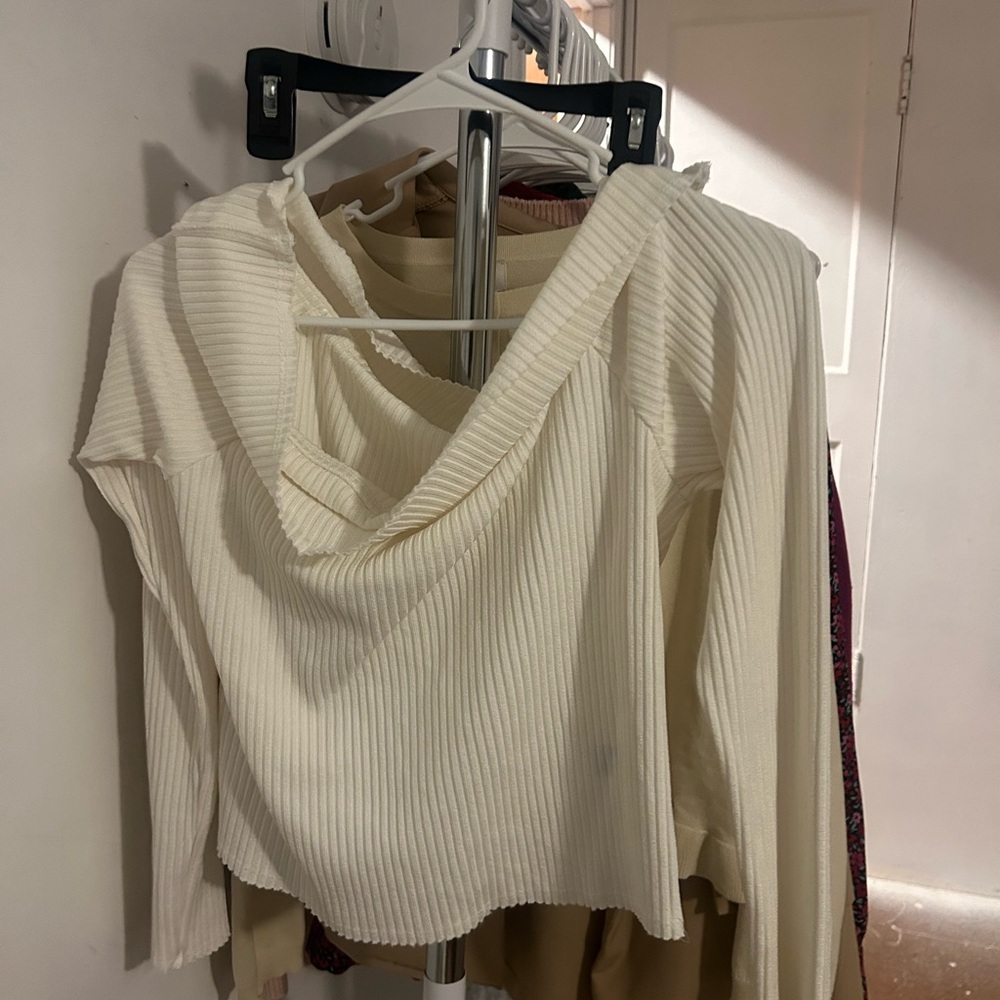 Cream Ribbed Knit Sweater